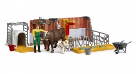 bworld cow and calf barn w farmer (BRUDER-62611)