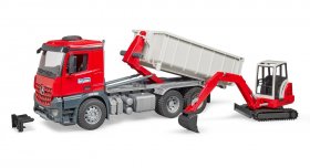 MB Arocs Truck with Roll-off Container and excavator (BRUDER-362